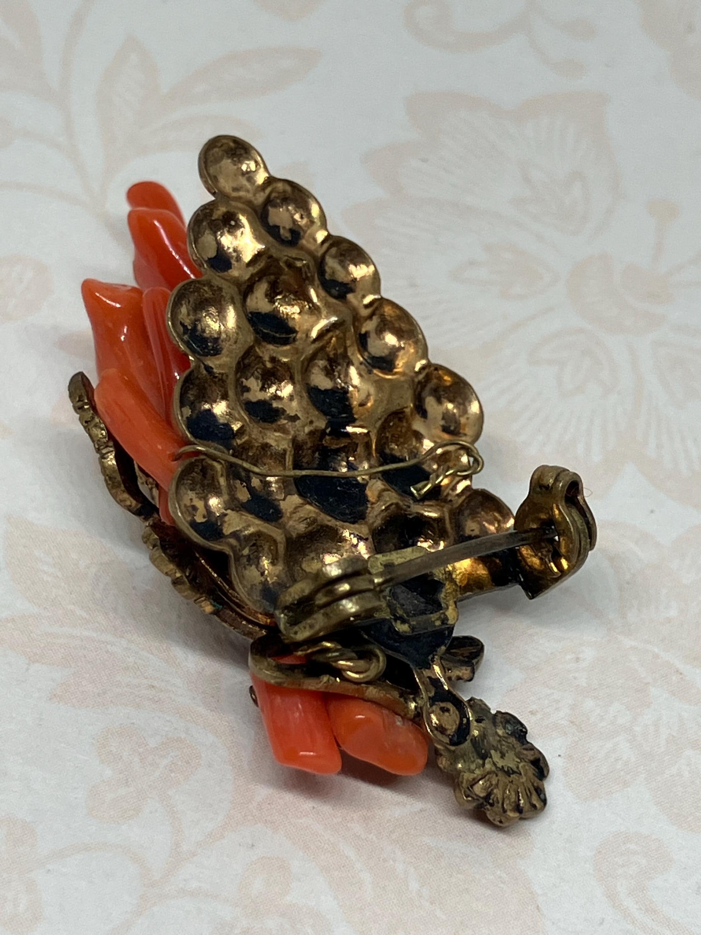 Miriam Haskell Unsigned Vintage Branch Coral and Brassy Gold Tone
