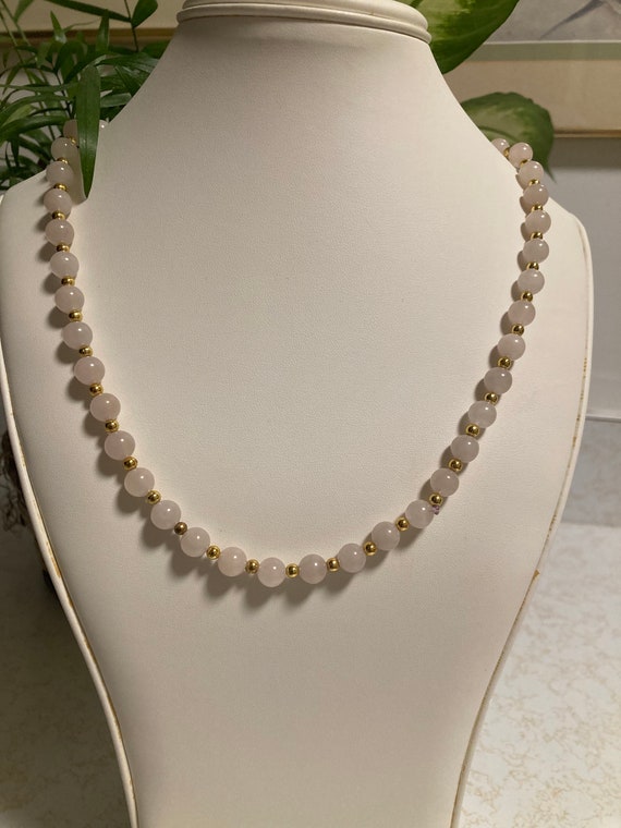 Rose Quartz Vintage Beaded Necklace With Gold Ton… - image 10