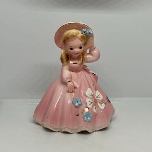 Josef Originals Southern Belle Series Bell Figurine; Vintage Girl in Pink Dress Porcelain Bell With Original Stickers, 1960s