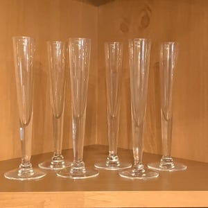 Vintage Tall Clear Glass Shot or Shooter Glasses, Set of 6; Retro Cocktail or Cordial Glasses