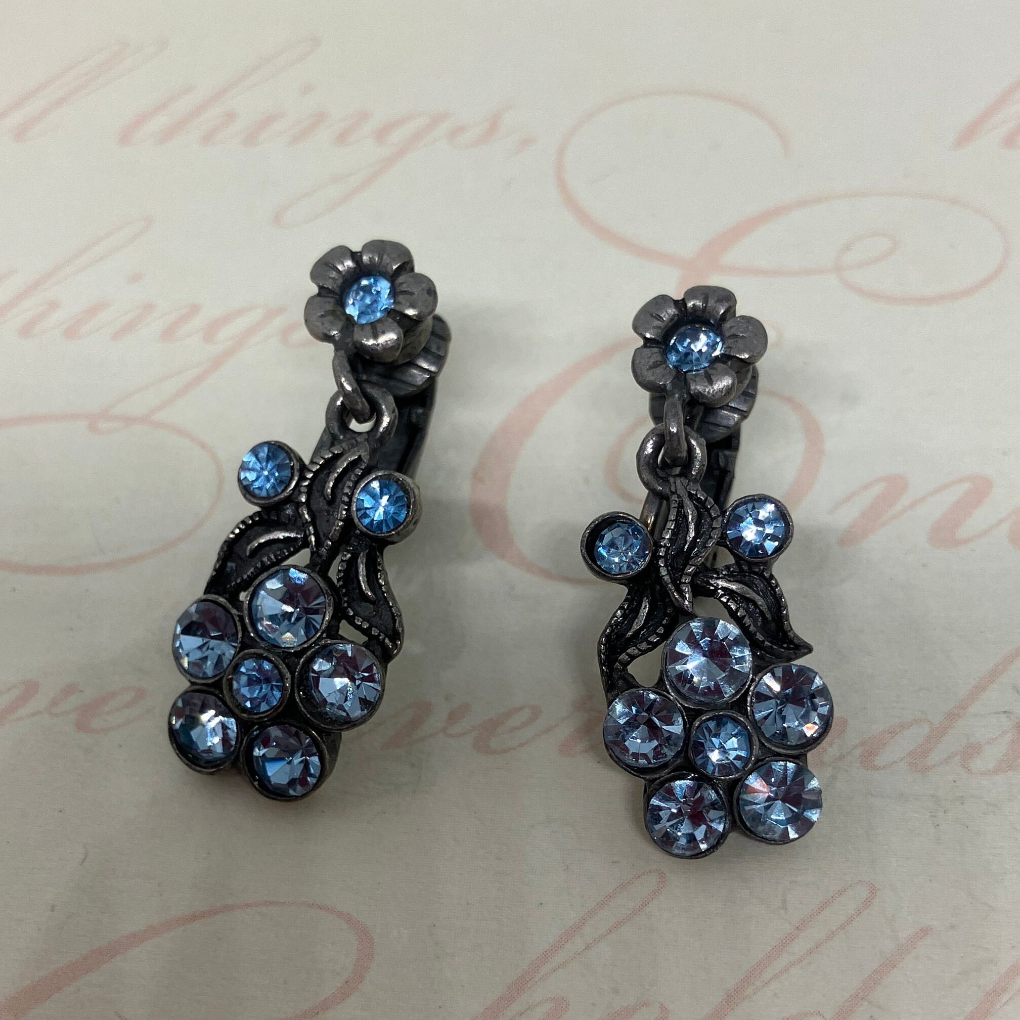 Vintage Silver Tone Blue Paste Stone Clip on Earrings; Brilliant