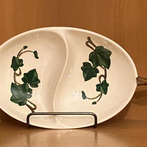 Metlox Poppytrail California Ivy Vintage Prato de geléia aberto em duas partes com alça de alça; Prato dividido vintage com hera