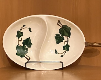 Metlox Poppytrail California Ivy Vintage Two Part Open Jam Dish With Loop Handle; Vintage Divided Dish With Ivy