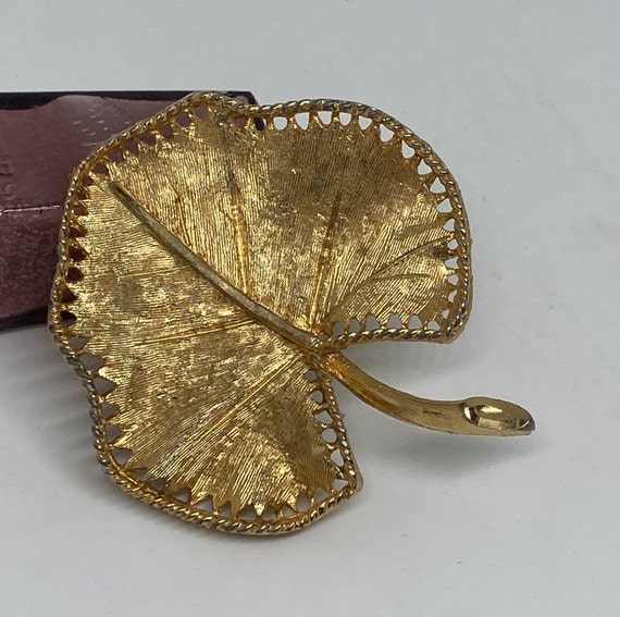 Vintage BSK Signed Brushed Gold Tone Leaf Brooch;… - image 5