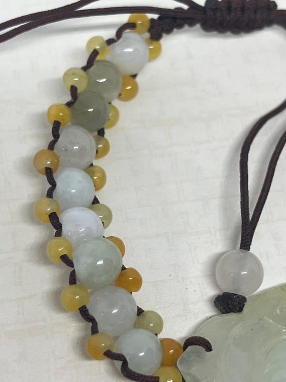 Carved Jade Macrame Style String Bracelet; Adjust… - image 4