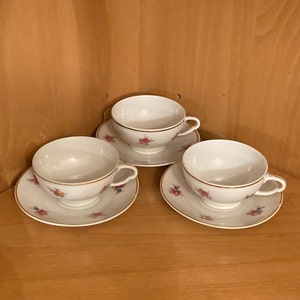 Cmielow Vintage Lot of 3 Demitasse Cup and Saucer Sets; Vintage Polish Porcelain Floral Teacups