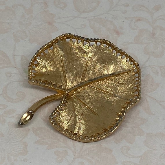 Vintage BSK Signed Brushed Gold Tone Leaf Brooch;… - image 2