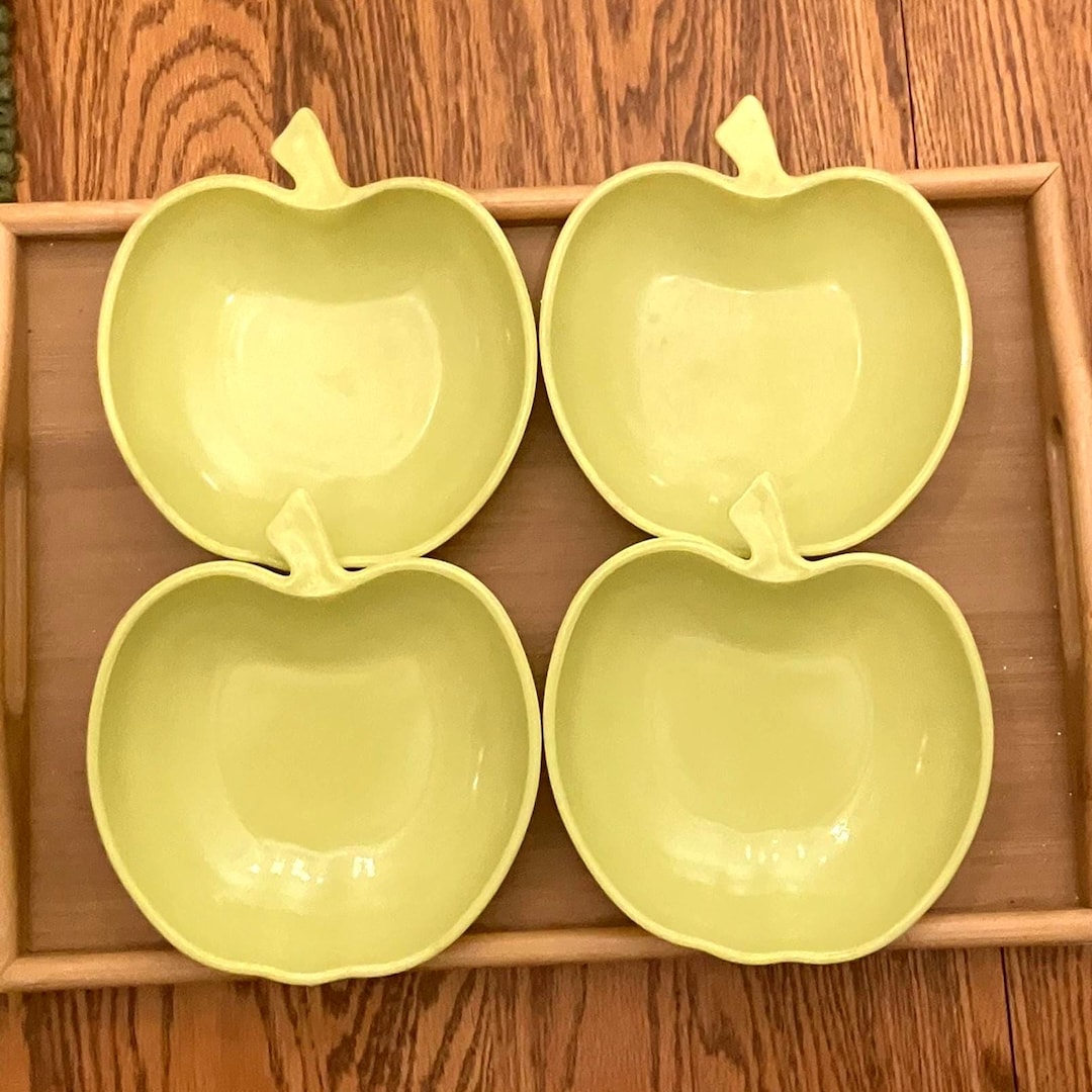 Hazel Atlas Vintage Platonite Milk Glass Apple Shaped Bowls in