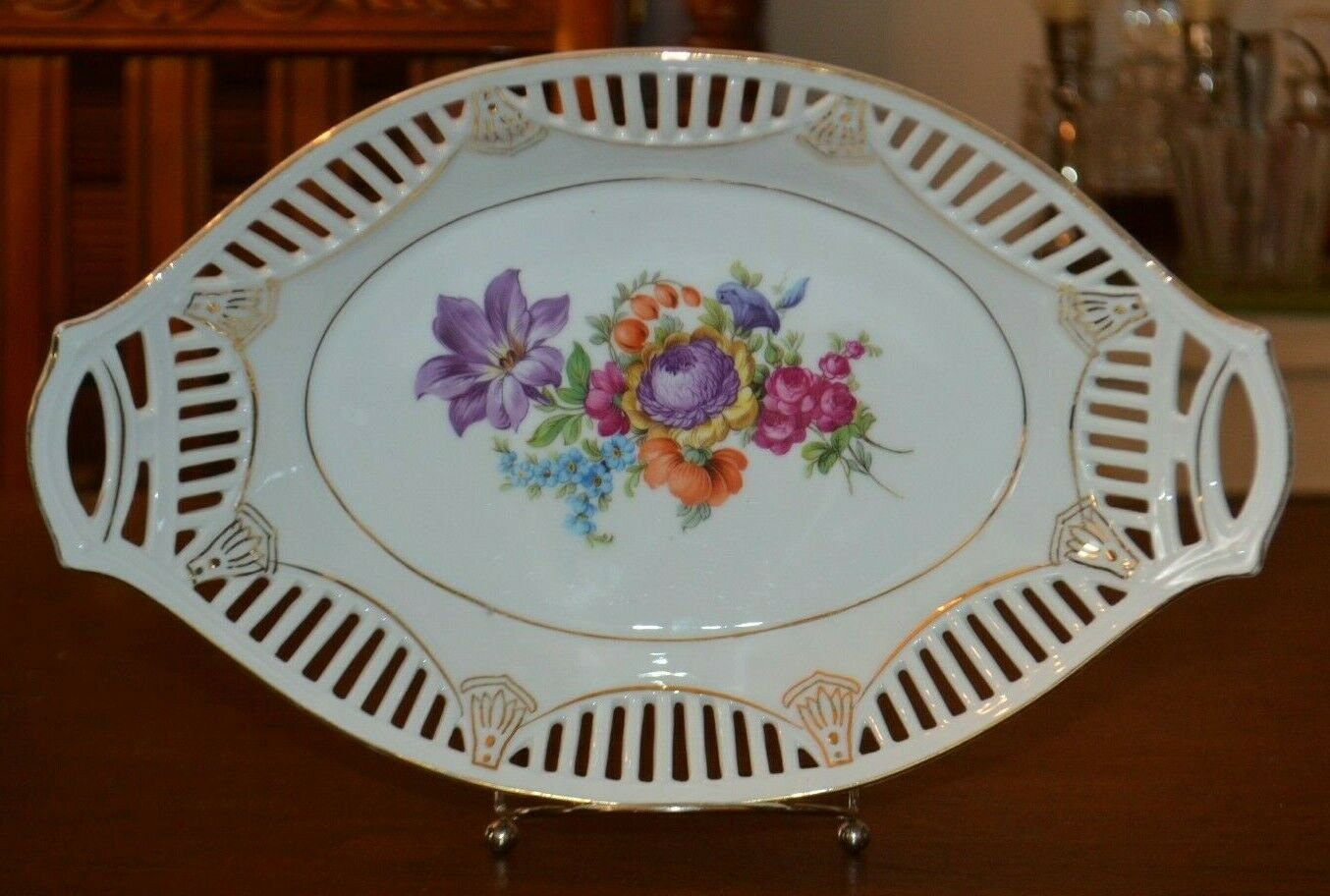 Antique German Porcelain Oval Serving Bowl Hand Painted Etsy