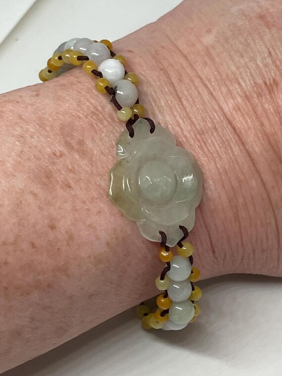 Carved Jade Macrame Style String Bracelet; Adjust… - image 9