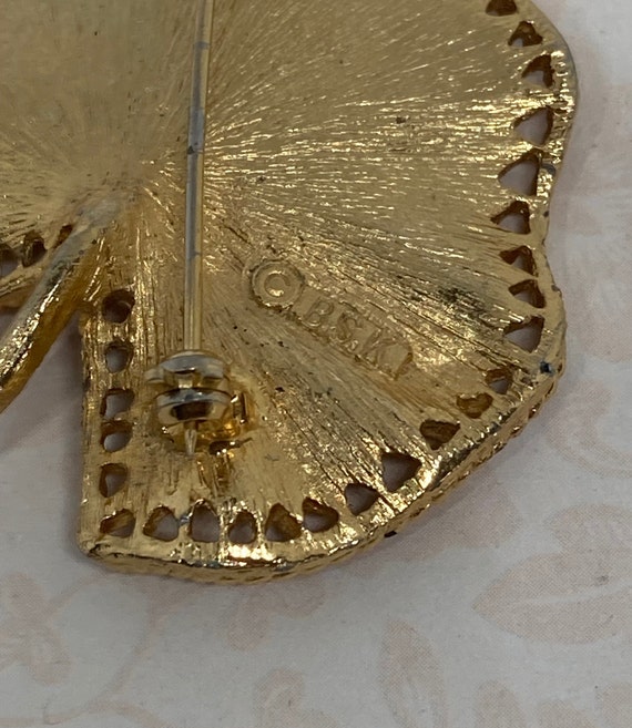 Vintage BSK Signed Brushed Gold Tone Leaf Brooch;… - image 7