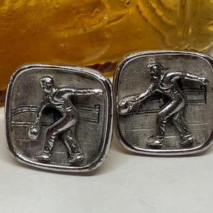 ANSON Vintage Silver Tone Bowling Bowler Cuff Links; Midcentury Bowler in Relief Cuff Links