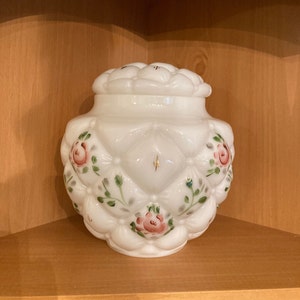 Consolidated Glass Vintage Diamond Quilted Con Cora Milk Glass Large Oversized Biscuit Cookie Jar; Lidded Biscuit Jar 1950s