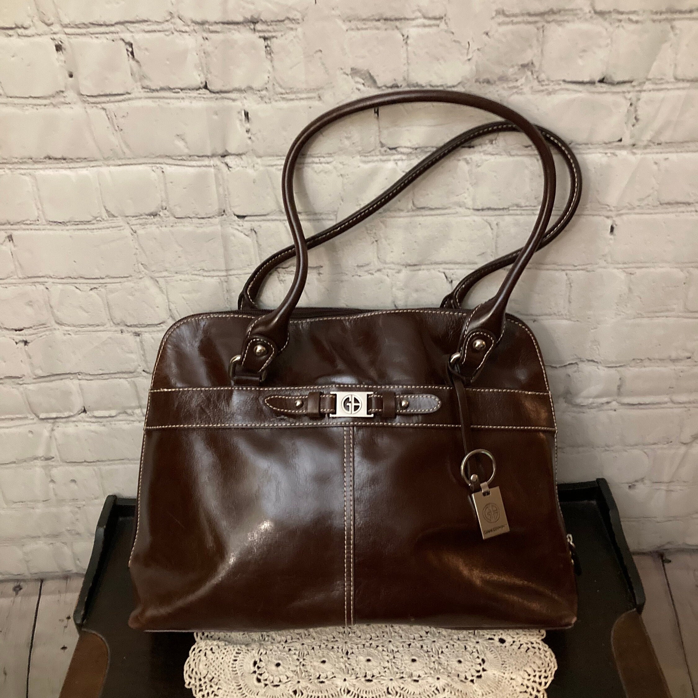 Giani Bernini Vintage Brown Leather Double Handled Bag; Vintage Designer  Handbag With Organizational Storage and Original Key Ring