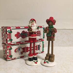World Bazaars Vintage Resin Christmas Figurines, Bear Figurine and Santa Figurine, With Original Boxes. 6 Inces