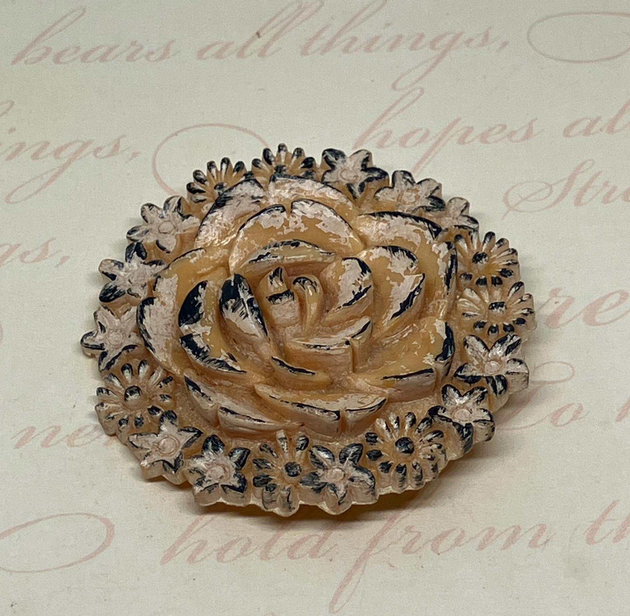 Art Deco Carved Ivory Celluloid Flower Brooch; Vintage or Antique
