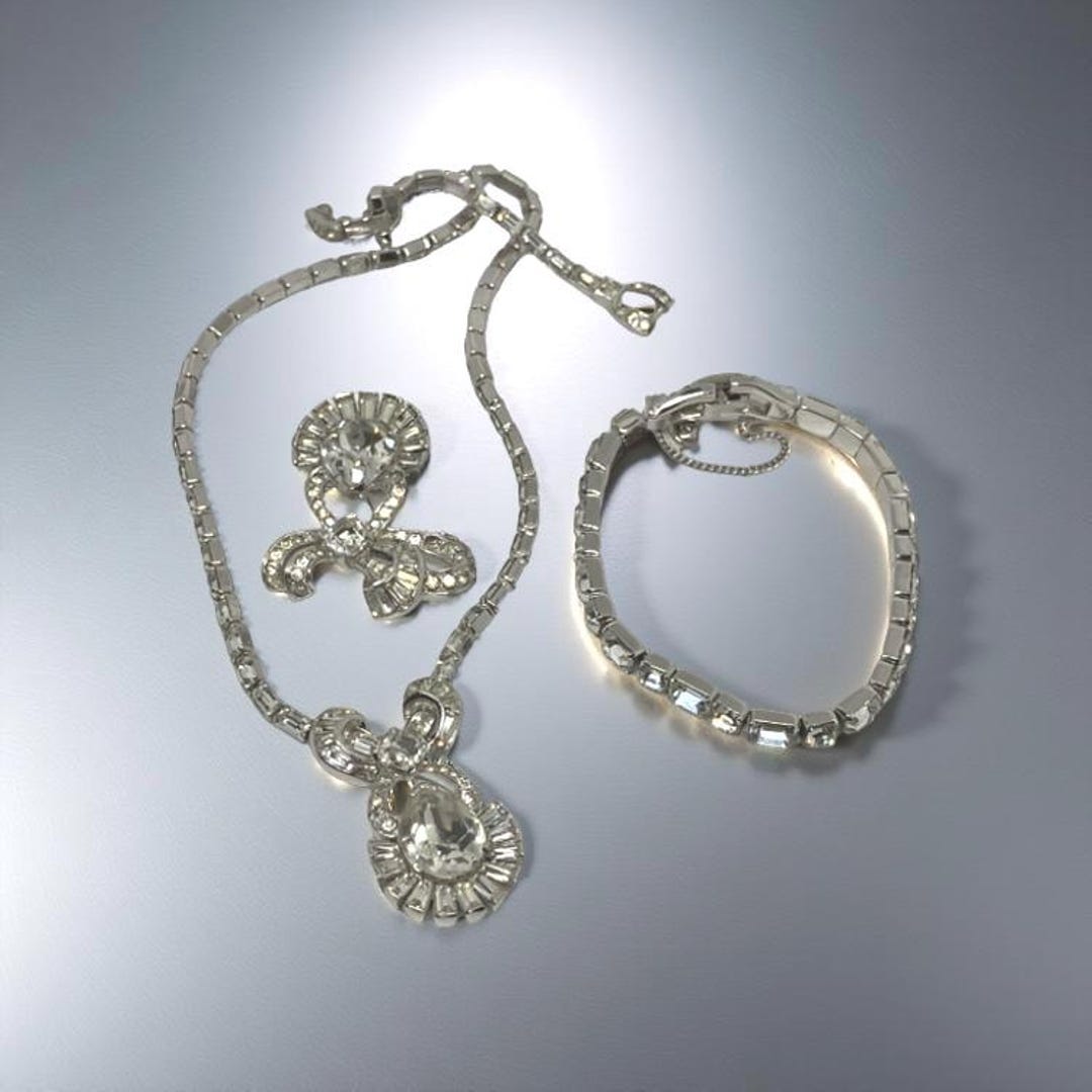 MAZER Brothers Signed Midcentury Crystal Rhinestone Jewelry Set