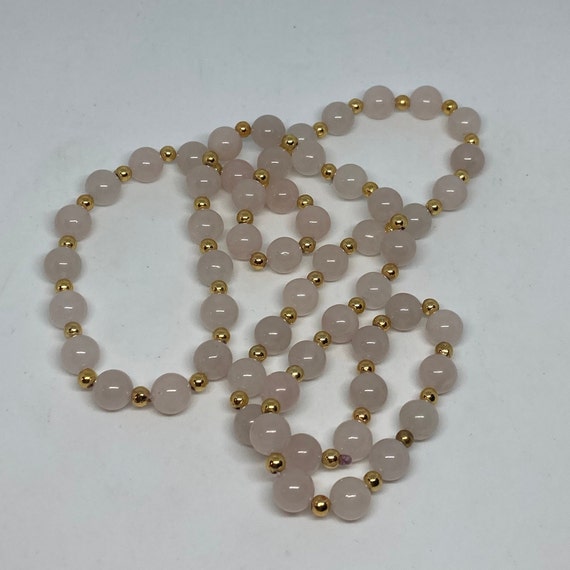 Rose Quartz Vintage Beaded Necklace With Gold Ton… - image 2