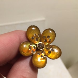 MONET Vintage Honey Amber Polished Lucite Jelly Belly and Rhinestone Flower Clip On Earrings image 6