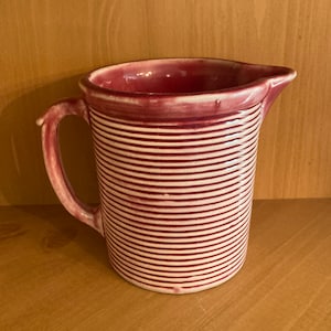 WELLER Vintage Pink Red Ringed Pitcher; Weller Pottery Utility Ware Kitchengem 5 5/8 Inch Pitcher, 1920s