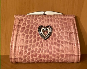 Brighton Vintage Light Pink Blush Alligator Embossed Leather Coin Purse; Vintage Brighton Coin Pouch With Kiss Clasp