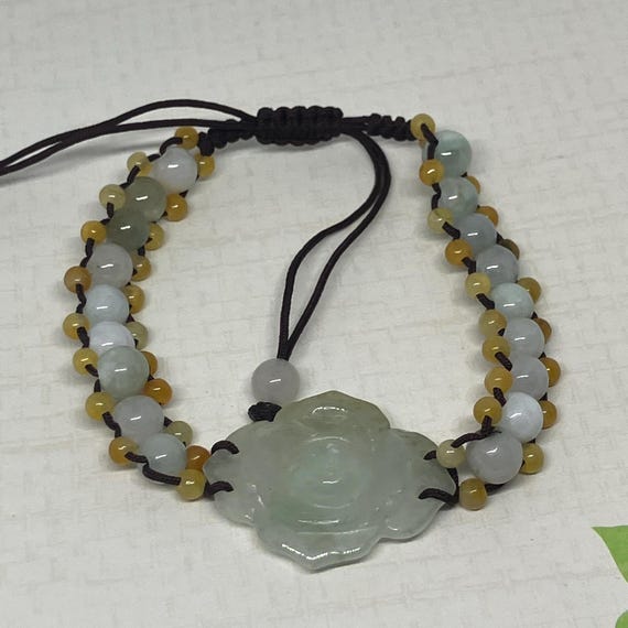Carved Jade Macrame Style String Bracelet; Adjust… - image 1