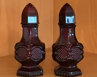 AVON Vintage Ruby Red Cape Cod Salt and Pepper Shakers; 1876 Cape Cod Collection, Charisma Perfume Bottles