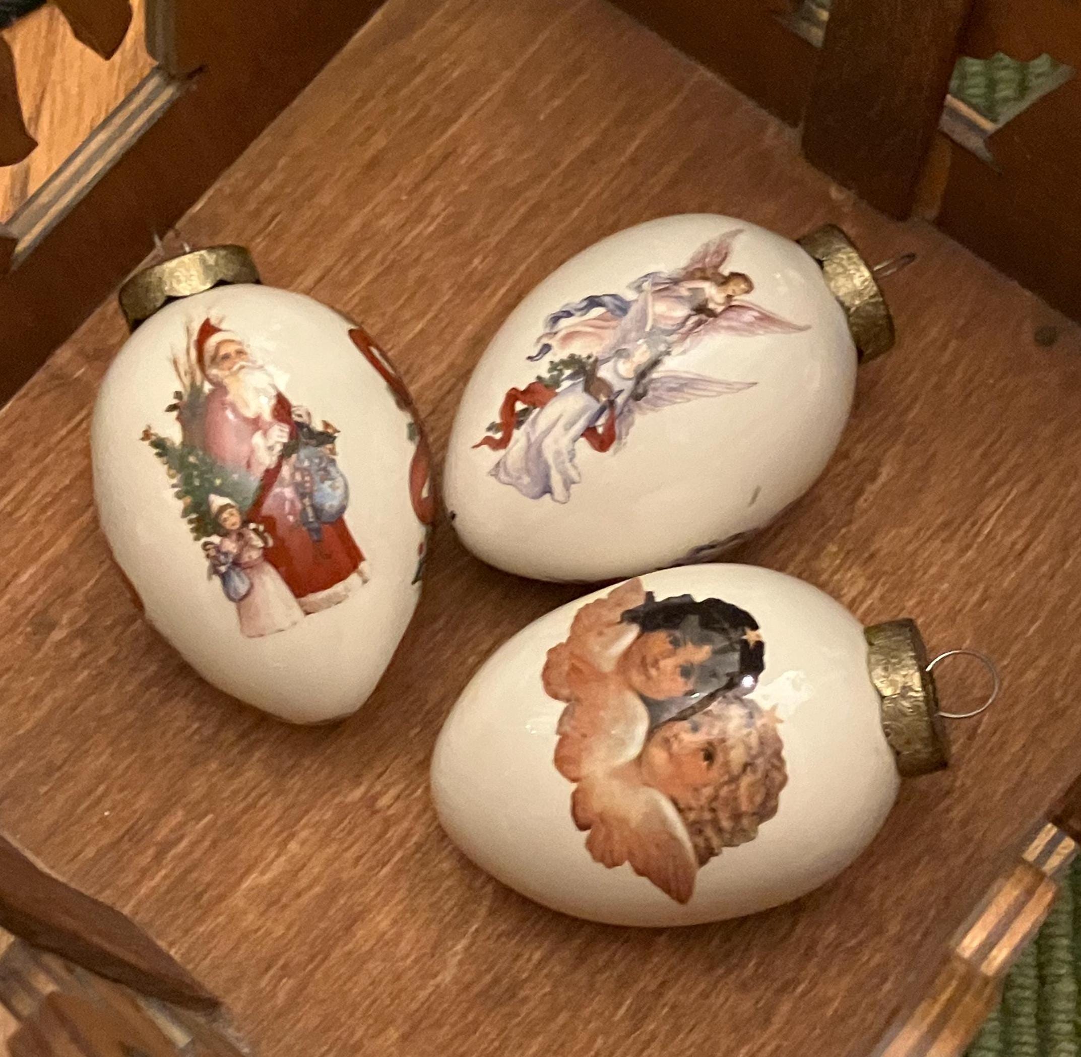 The Egg Lady Vintage Porcelain Christmas Ornaments, Set of Three