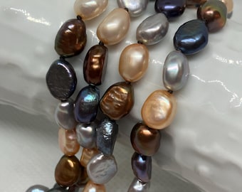 Vintage Freshwater Pearl Multi Strand Sterling Silver Clasp Bracelet; IPS Marked Silver, Grey, Champagne, Copper, White Pearl Bracelet, 8 In