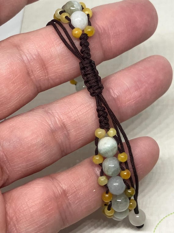 Carved Jade Macrame Style String Bracelet; Adjust… - image 5