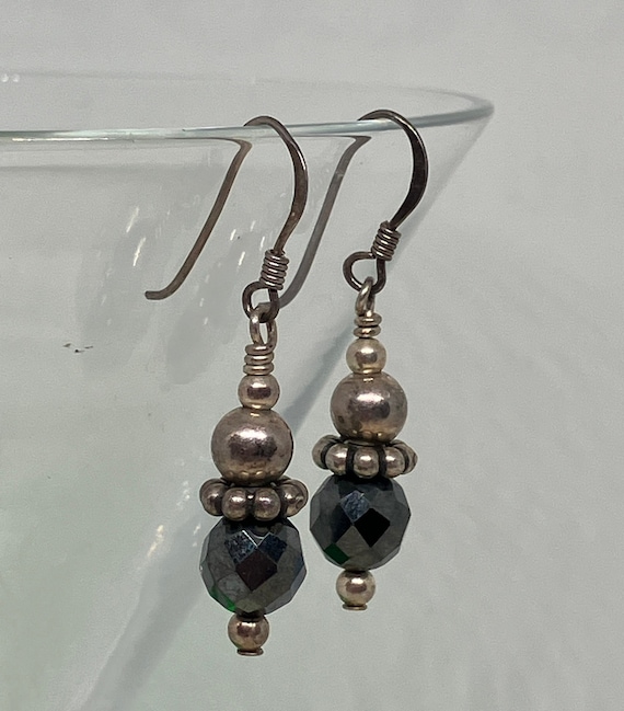 Vintage Sterling Silver and Glass Bead Drop Pierce
