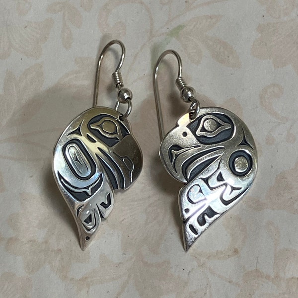 Odin Lonning Sterling Silver Lovebird Pierced Earrings; O. Lonning For M.A.G. Sterling Native American Eagle Raven Earrings