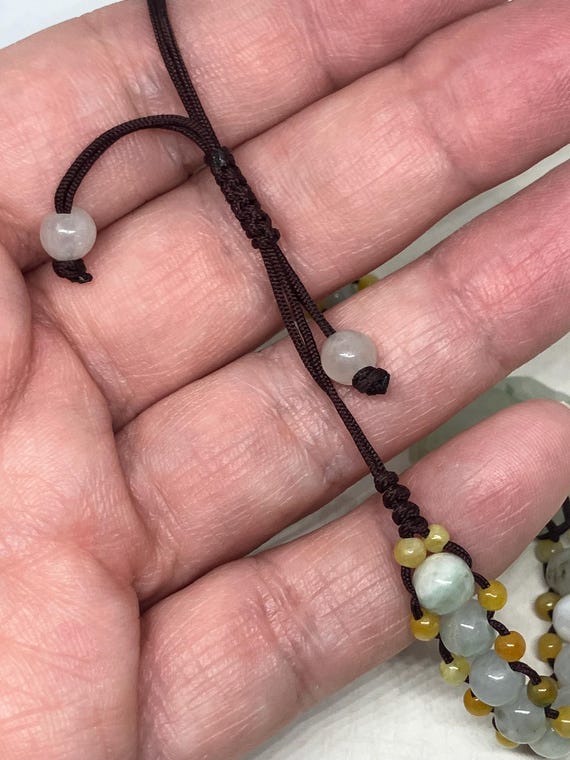 Carved Jade Macrame Style String Bracelet; Adjust… - image 6
