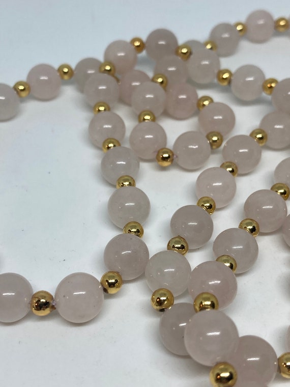 Rose Quartz Vintage Beaded Necklace With Gold Ton… - image 6