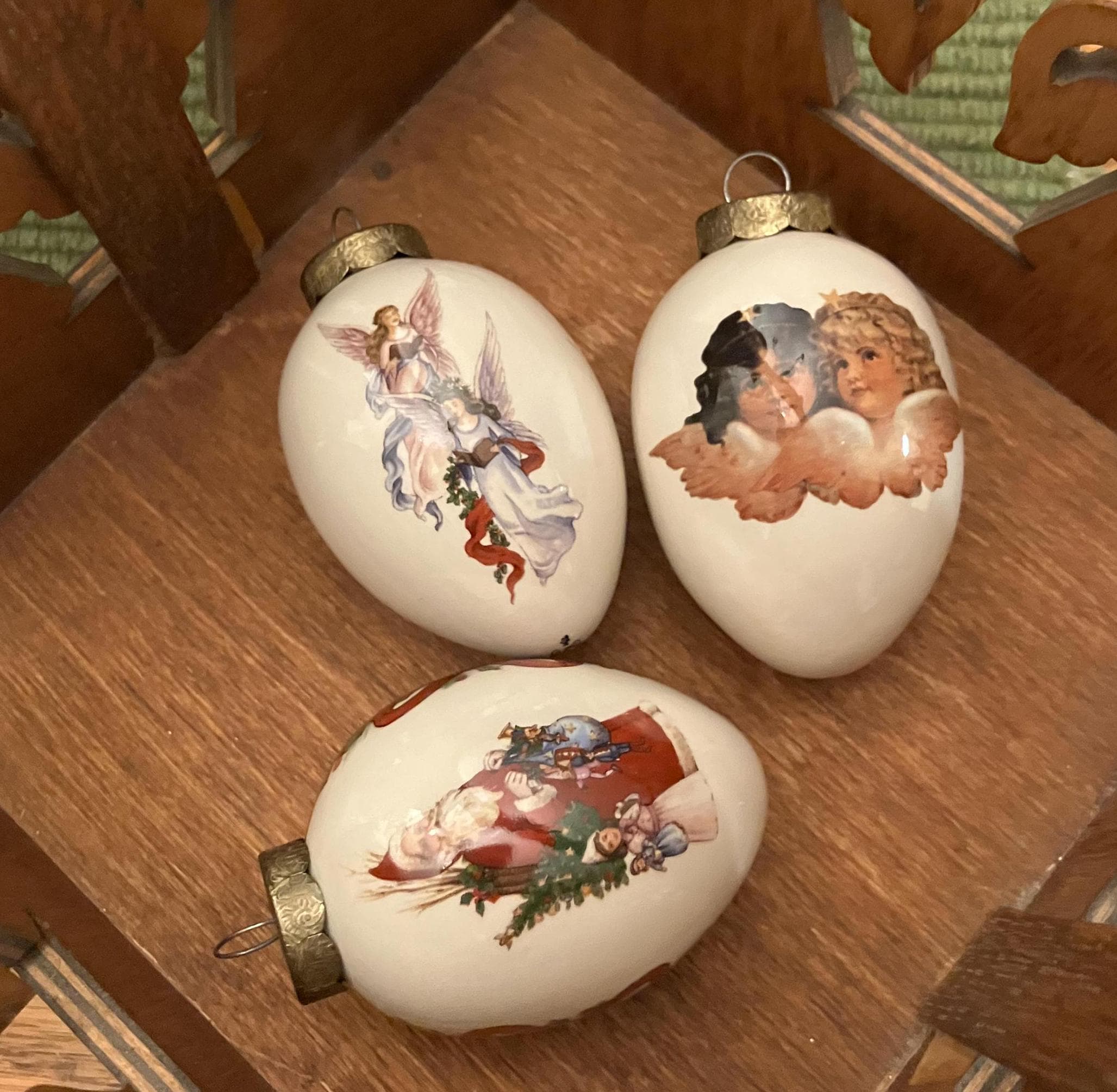 The Egg Lady Vintage Porcelain Christmas Ornaments, Set of Three