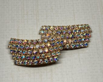 Vintage Gold Tone Aurora Borealis Shoe Clips; Vintage Sparkly AB Wedding or Special Occasion Shoe Adornments