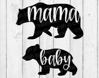 Mama Bear Baby Bear SVG - Animals SVG - Mama Bear with Cub Silhouette SVG - Grizzly Bear with Cub Svg - Baby Bear Cub Svg - Mom Baby Shirts