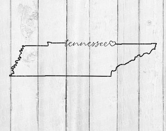 Esquema del estado de Tennessee Heart SVG: Escritura de Tennessee (Descarga digital)