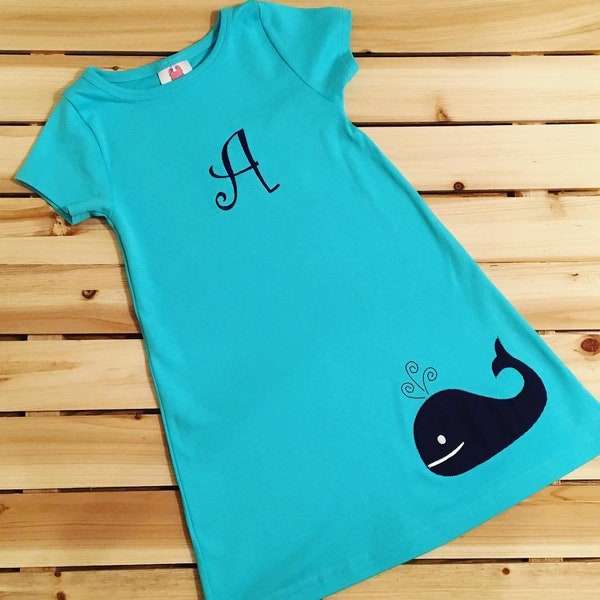 monogrammed whale dress for girls/girls dresses/ summer dress/ personalized dress/ custom dresses/ embroidery gift/custom gifts/kids