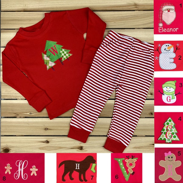 monogrammed Christmas Pajamas for kids, holiday pajamas, Christmas pajamas, preppy pajamas, embroidery pajamas, monogram pajamas/ Christmas