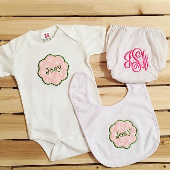 Monogrammed Baby Girl Gift Set/ Custom Gift/ Embroidery Gift Set