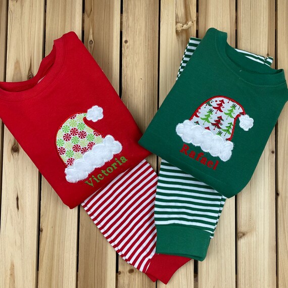 Monogrammed Pajamas Kids christmas Pajamas Holiday Pajamas Kids Pajamas Embroidery Pajamas Personalized Pjs Santa Hat Pajama Santa Hat Etsy Canada