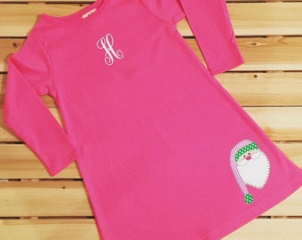 monogrammed santas dress girls/ holiday dress/ santa dress/embroidery dress/ girl dress/pink dress/custom dress/dress/custom gift