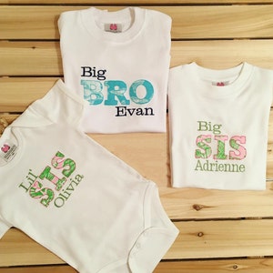 monogrammed shirts for siblings/big bro shirts/siblings shirts/ big sister/little sister shirts/personalized shirts promote siblings shirt