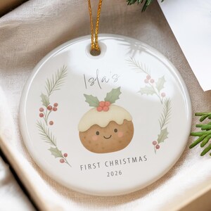 Baby's First Christmas Ornament | Personalised Decoration | Custom Pudding Ceramic Keepsake Gift for New Parents & Grandparents | PUD 2