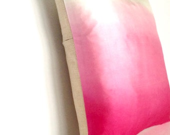 Hot Pink Ombre Silk & Natural Linen Luxurious Handmade Square Cushion - Various Sizes - Hand-dyed