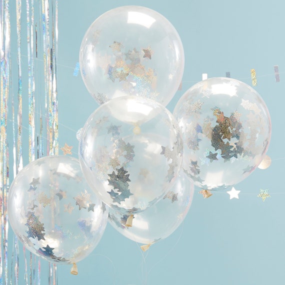 Holographic Star Confetti Balloons 5 Pack Christmas Etsy