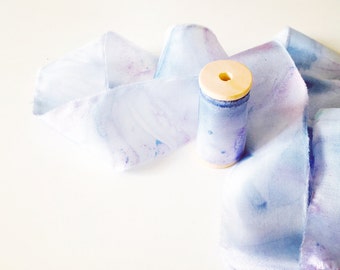 Habotai & Mouseline - Hand-dyed Marbled Silk Ribbon, Wedding Bouquet, Gift Wrapping, Special Craft Project