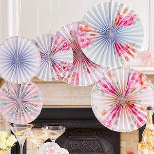 Floral Romantic Pinwheel Decorations 6 Pack-  Wedding, Engagement, Hen Party,  Bachelorette Party, Tropical Party, Carnival, Fan Backdrop