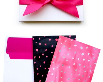 Hot Pink & Black Polka Dot Notelets - Box of 6